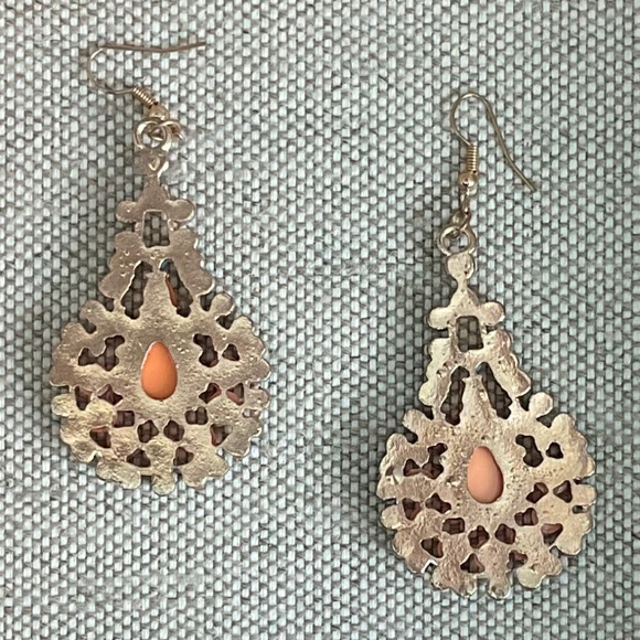 Faux Coral & Turquoise Drop Earrings - Picture 2 of 2